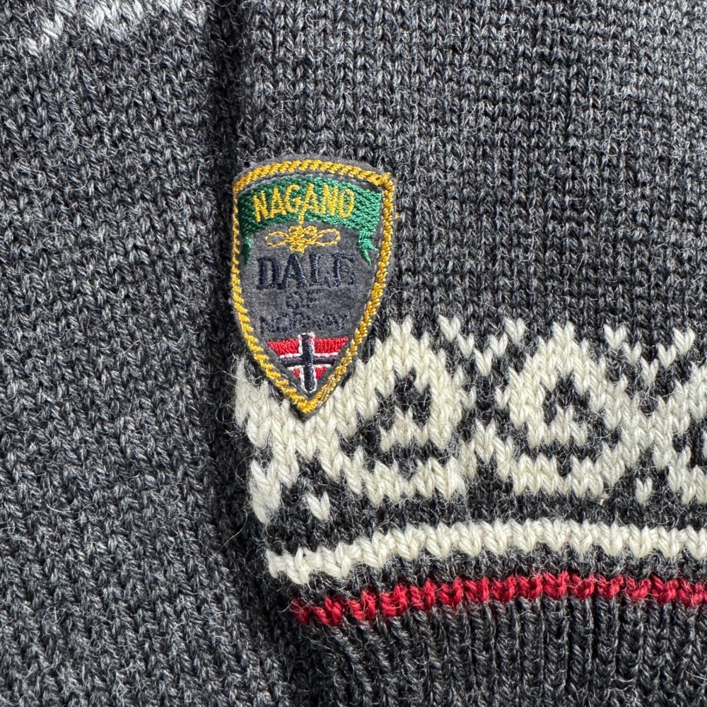 Dale Of Norway Nagano Olympic Sweater Fair Isle Men L Grey Wool 1/4 Zip 1998 VTG - Picture 5 of 9